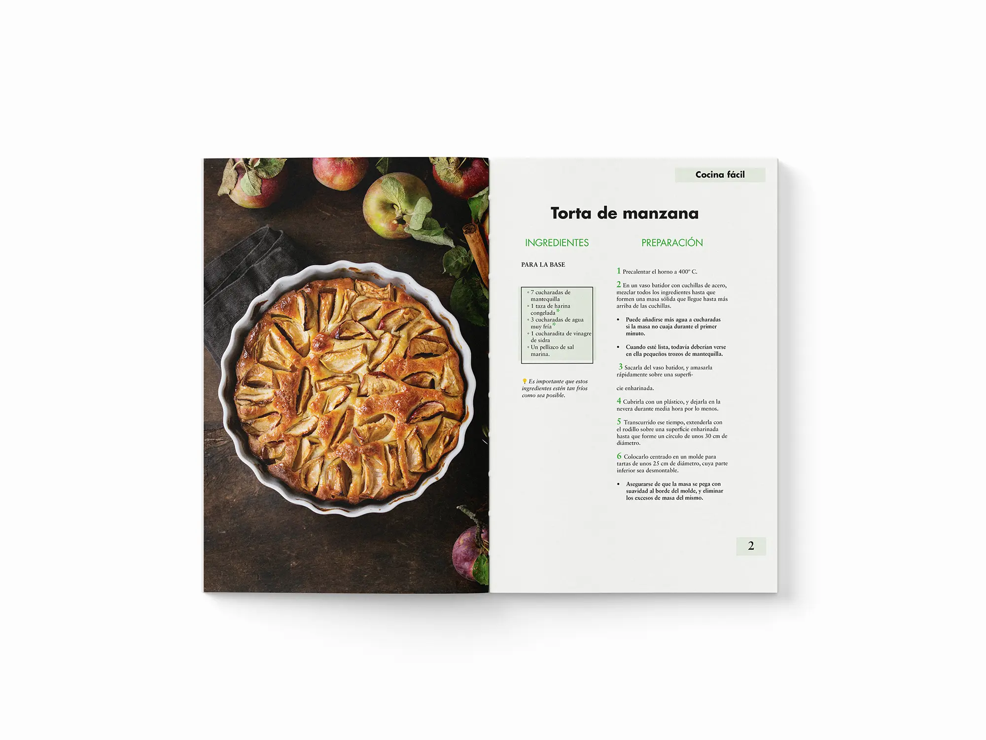 Diseño editorial paginas internas sobre Tarta de Manzana